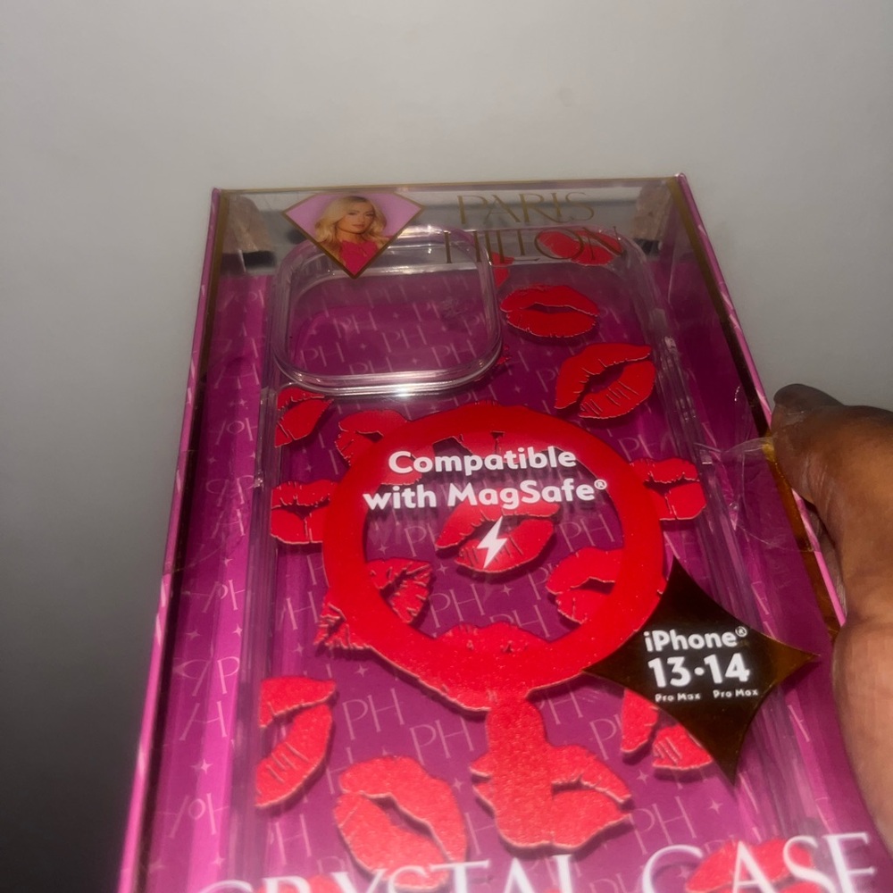 Paris Hilton Pink Crystal Case with Red Lips